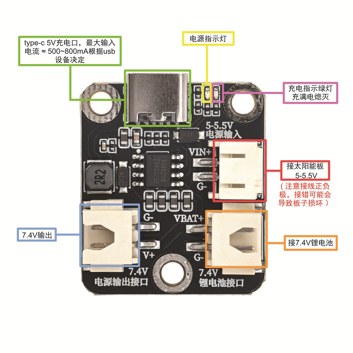 HS-P08 7.4V lithium battery charging module block diagram