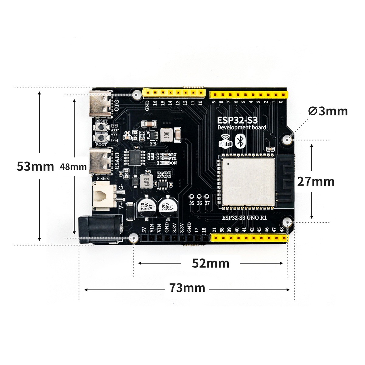 ESP32‑S3‑UNO‑R1尺寸图
