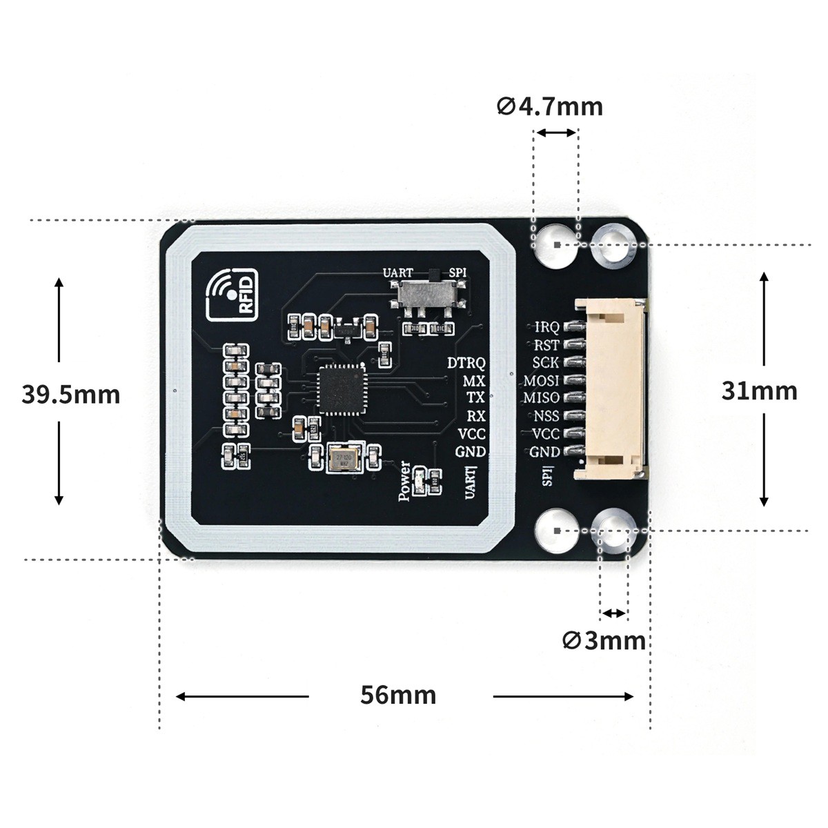 HS-S62B-PL MFRC522射频模块-双模尺寸图