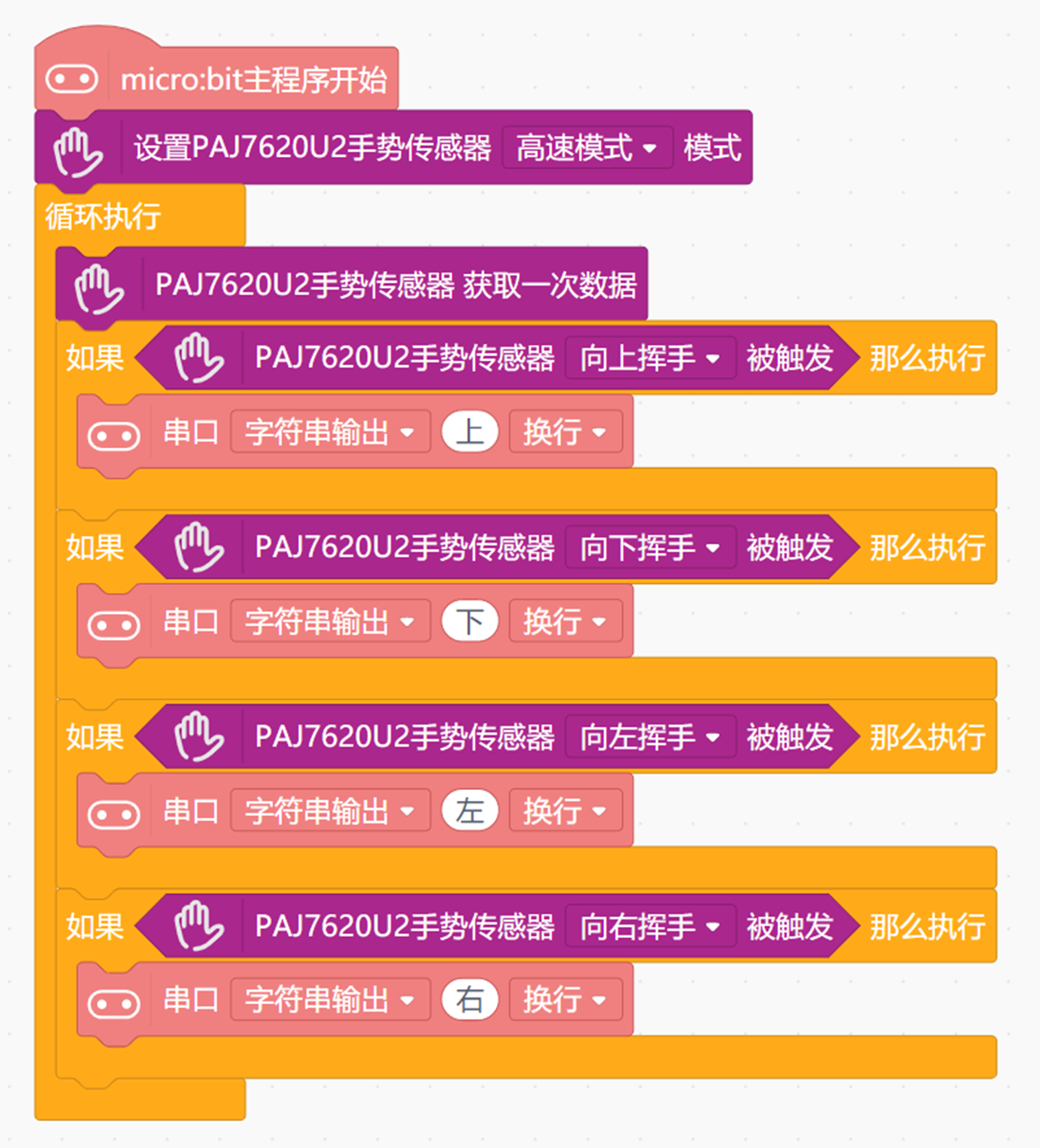 HS-S69-L手势识别传感器Mind+程序图