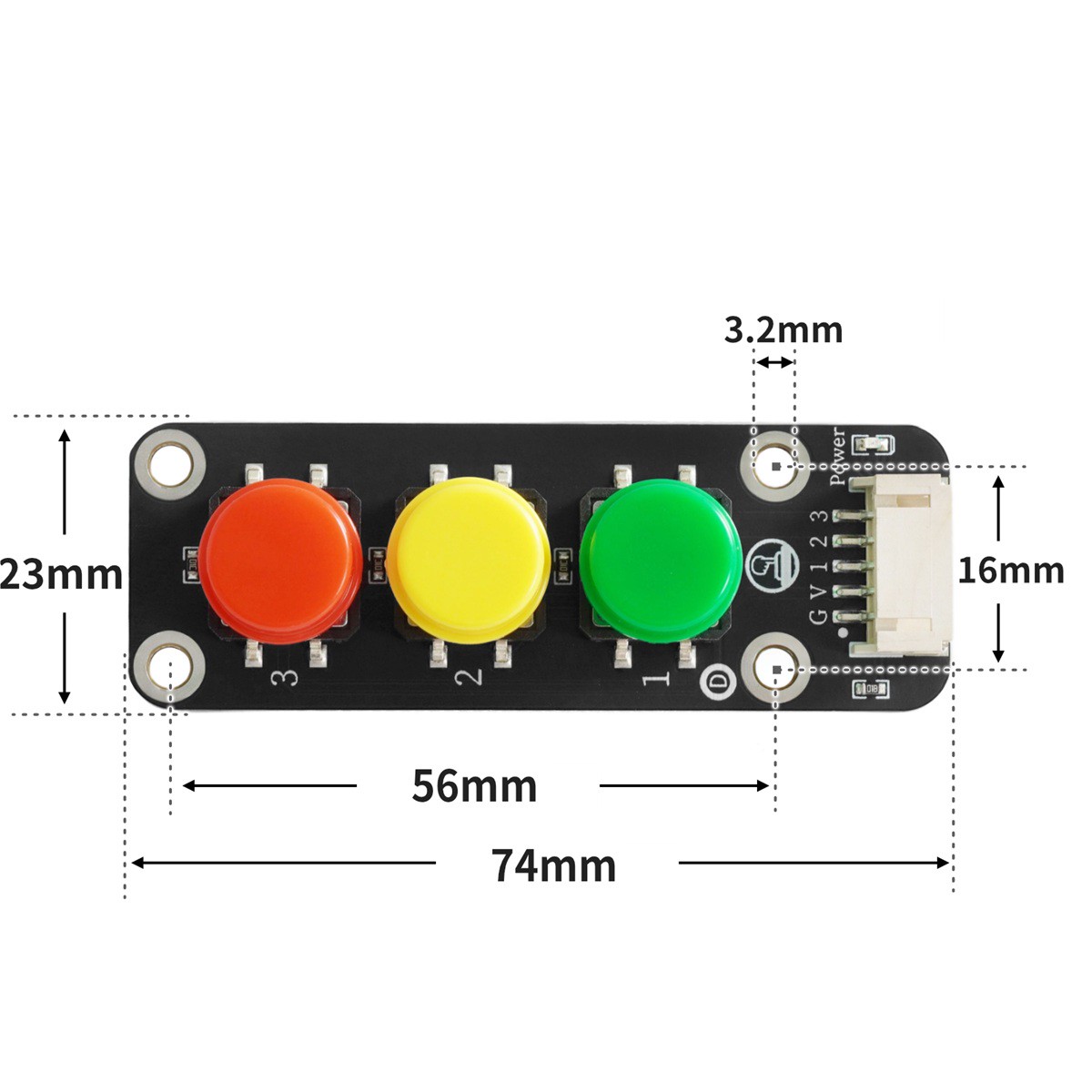 HS-KEY3P 3P按键模块尺寸图